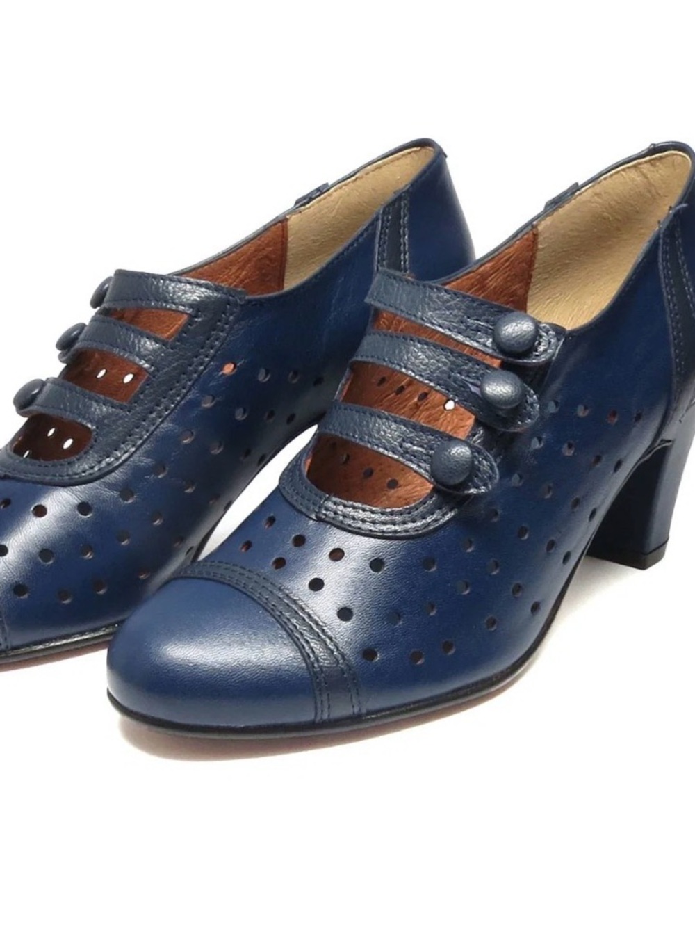 Classic Navy Perforated Leather Heels